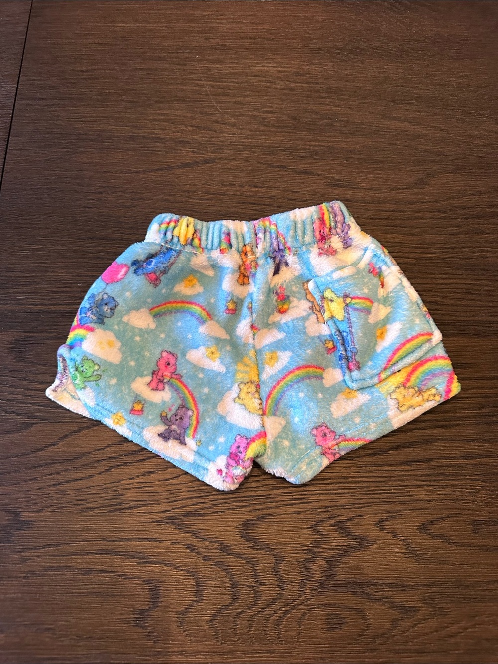 Care Bears Light Blue Plush Shorts with Rainbow Print